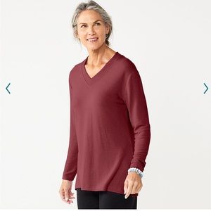 NWT Croft and Barrow Extra Cozy V-neck Tunic Top - XXL - Maroon